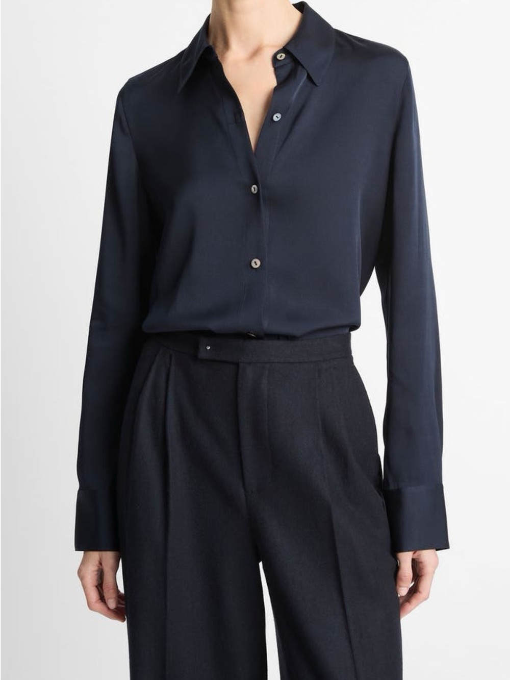 Vince Deep Navy Silk Button-Front Shirt